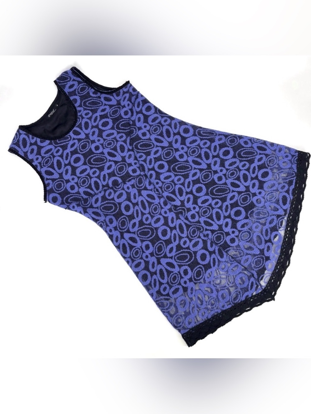 Papa Vancouver Purple and Black O Patterned Net Lace Lined Sleeveless Dress, XL